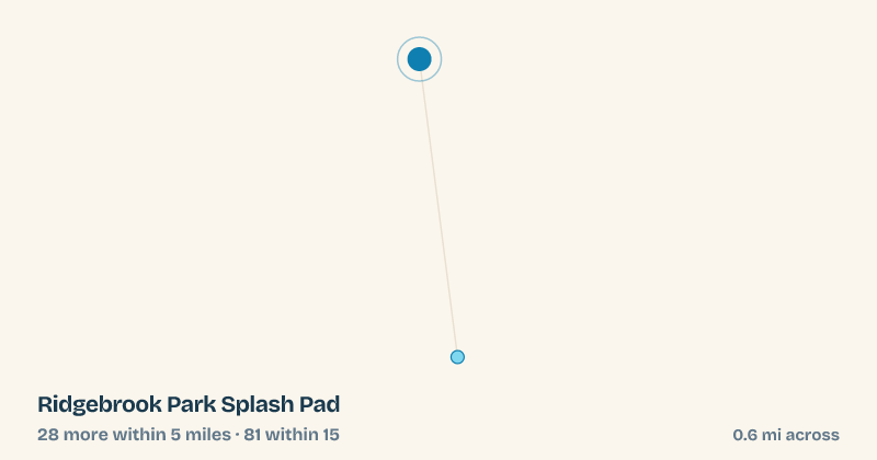 Map of Ridgebrook Park Splash Pad and the 81 other splash pads within 15 miles