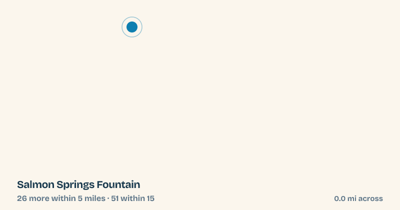 Map of Salmon Springs Fountain and the 51 other splash pads within 15 miles